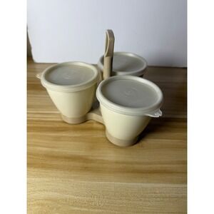 Vintage Tupperware Condiment‎ Server Carousel 3-Section Storage Container Beige